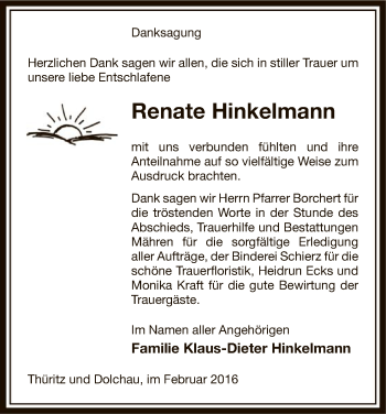 Traueranzeige von Renate Hinkelmann von Uelzen