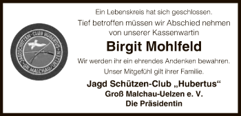 Traueranzeige von Birgit Mohlfeld-Schulze von Uelzen