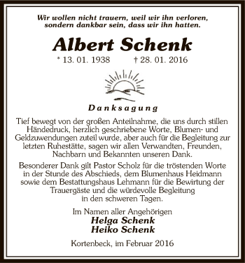 Traueranzeige von Albert Schenk von Uelzen