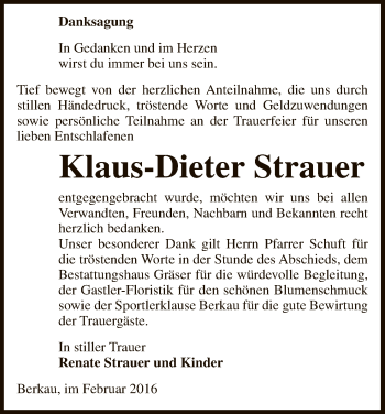 Traueranzeige von Klaus-Dieter Strauer von Uelzen