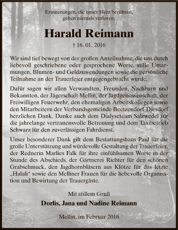 Traueranzeige von Harald Reimann von Uelzen