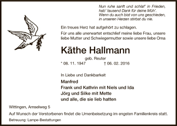 Traueranzeige von Käthe Hallmann von Uelzen