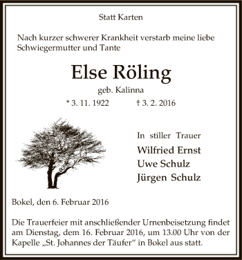 Traueranzeige von Else Röling von Uelzen