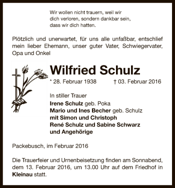 Traueranzeige von Wilfried Schulz von Uelzen