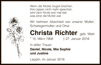 Traueranzeige von Christa Richter von Uelzen