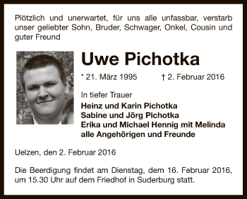 Traueranzeige von Uwe Pichotka von Uelzen