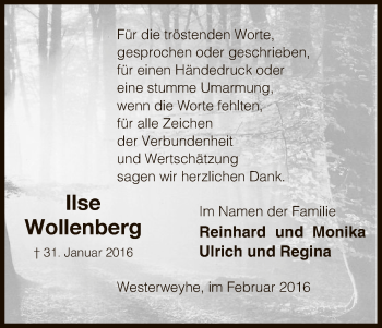 Traueranzeige von Ilse Wollenberg von Uelzen