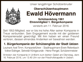 Traueranzeige von Ewald Hövermann von Uelzen