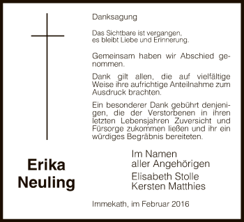 Traueranzeige von Erika Neuling von Uelzen