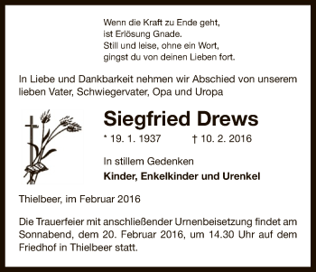 Traueranzeige von Siegfried Drews von Uelzen