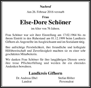 Traueranzeige von Else-Dore Schöner von Uelzen