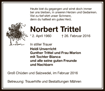 Traueranzeige von Norbert Trittel von Uelzen