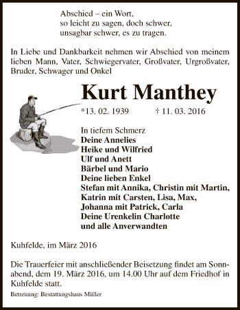 Traueranzeige von Kurt Manthey von Uelzen