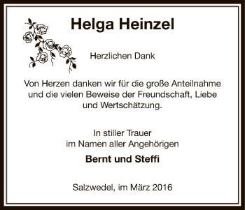 Traueranzeige von Helga Heinzel von Uelzen