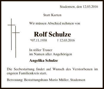 Traueranzeige von Rolf Schulze von Uelzen