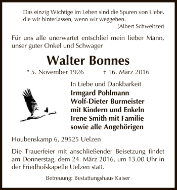 Traueranzeige von Walter Bonnes von Uelzen