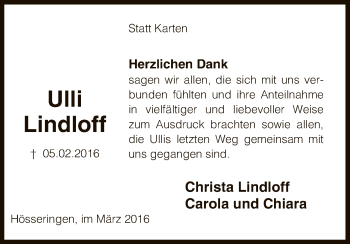 Traueranzeige von Ulli Lindloff von Uelzen