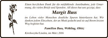 Traueranzeige von Margit Buss von Uelzen