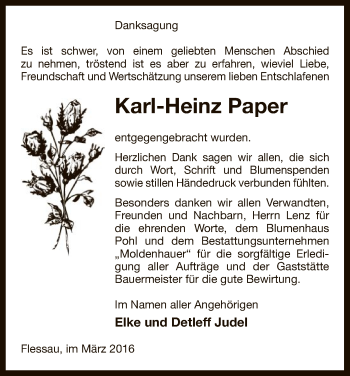 Traueranzeige von Karl-Heinz Paper von Uelzen