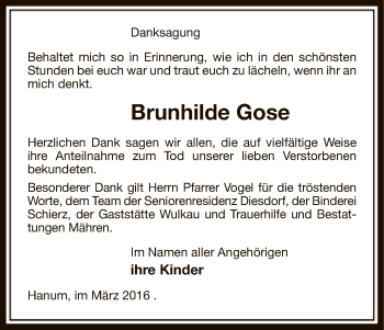 Traueranzeige von Brunhilde Gose von Uelzen