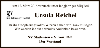 Traueranzeige von Ursula Reichel von Uelzen