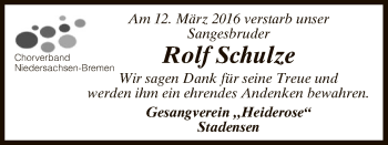 Traueranzeige von Rolf Schulze von Uelzen