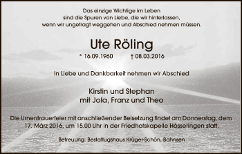 Traueranzeige von Ute Röling von Uelzen