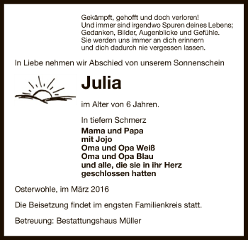 Traueranzeige von Julia  von Uelzen