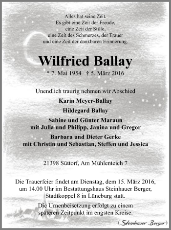 Traueranzeige von Wilfried Ballay von Uelzen