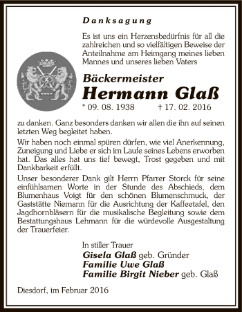 Traueranzeige von Hermann Glaß von Uelzen