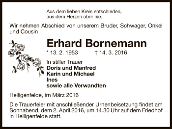 Traueranzeige von Erhard Bornemann von Uelzen