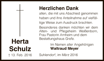 Traueranzeige von Herta Schulz von Uelzen