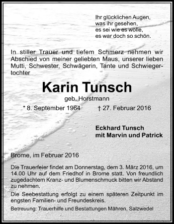 Traueranzeige von Karin Tunsch von Uelzen