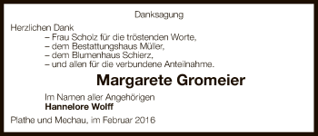 Traueranzeige von Margarete Gromeier von Uelzen