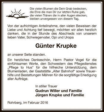 Traueranzeige von Günter Krupke von Uelzen