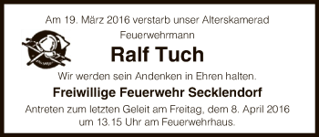 Traueranzeige von Ralf Tuch von Uelzen