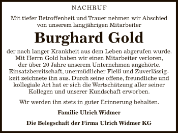 Traueranzeige von Burghard Gold von Uelzen