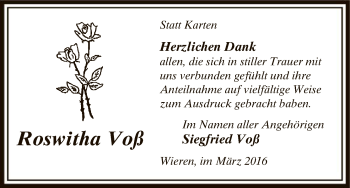 Traueranzeige von Roswitha Voß von Uelzen