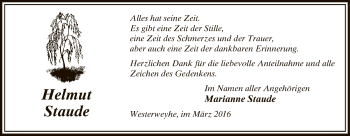 Traueranzeige von Helmut Staude von Uelzen