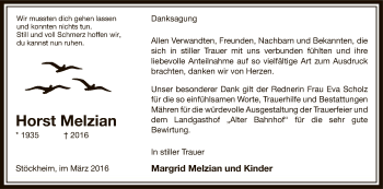 Traueranzeige von Horst Melzian von Uelzen