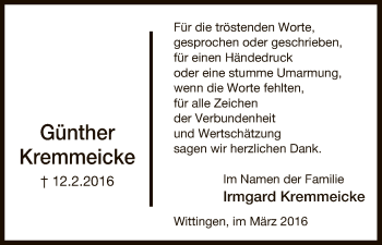 Traueranzeige von Günther Kremmeicke von Uelzen