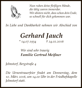 Traueranzeige von Gerhard Jauch von Uelzen