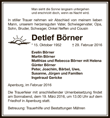 Traueranzeige von Detlef Börner von Uelzen