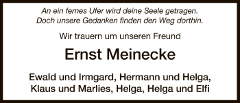 Traueranzeige von Ernst Meinecke von Uelzen