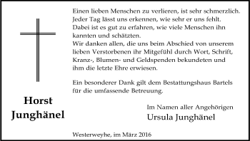 Traueranzeige von Horst Junghänel von Uelzen