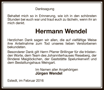 Traueranzeige von Hermann Wendel von Uelzen