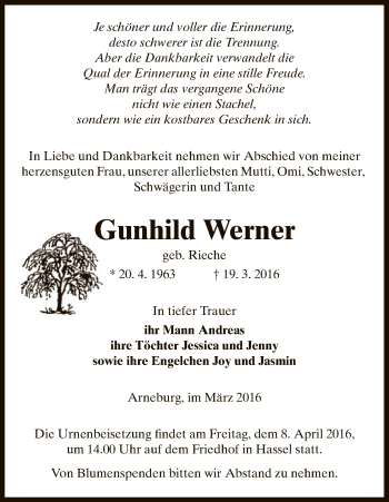 Traueranzeige von Gunhild Werner von Uelzen