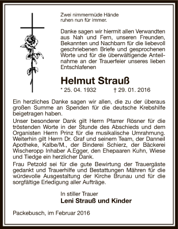 Traueranzeige von Helmut Strauß von Uelzen