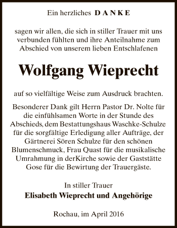 Traueranzeige von Wolfgang Wieprecht von Uelzen