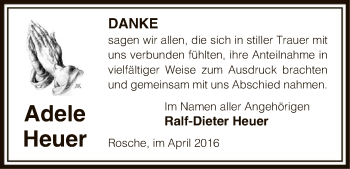 Traueranzeige von Adele Heuer von Uelzen